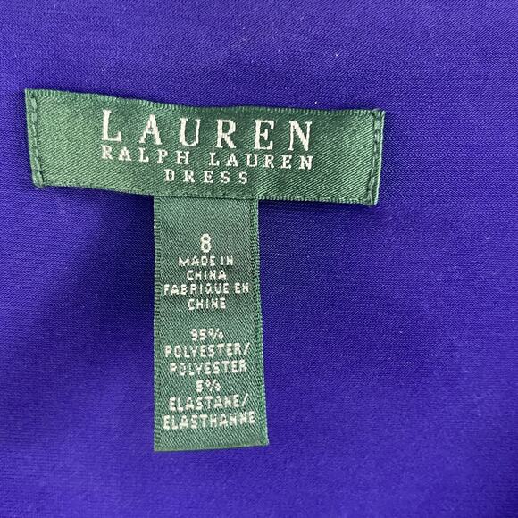 Lauren Ralph Lauren Dress Womens 8 Ruched Stretch V Neck 3/4 Sleeve Elegant - Picture 4 of 11